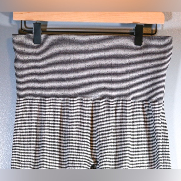 Black & White Micro-Stripe Smocked Waist Pants | Casual Lounge Pull-On Pants - Picture 6 of 9